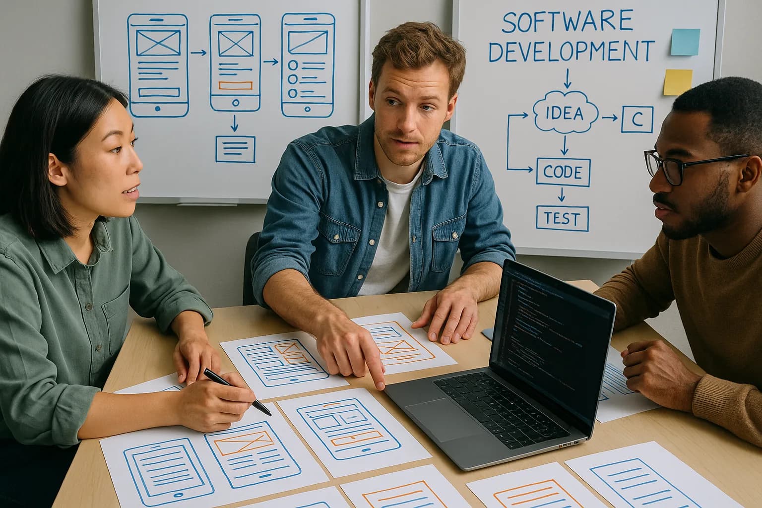 Equipe trabalhando em desenvolvimento de software